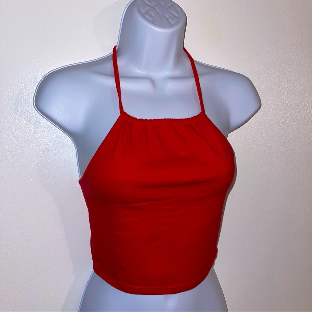 Red Halter Open Back Top